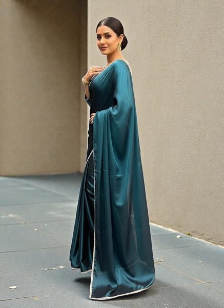 Elegant Black Rangoli Silk Saree with Mirror Lace Border and Designer Foil Print Blouse Party Wear Saree