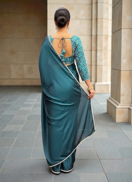 Elegant Black Rangoli Silk Saree with Mirror Lace Border and Designer Foil Print Blouse Party Wear Saree