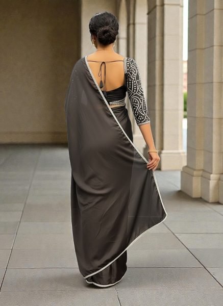 Elegant Black Rangoli Silk Saree with Mirror Lace Border and Designer Foil Print Blouse Party Wear Saree