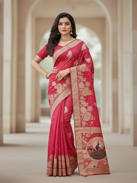 Elegant Bottle Green Dola Silk Saree with Traditional Zari Woven Peacock Pallu   Latkans Saree