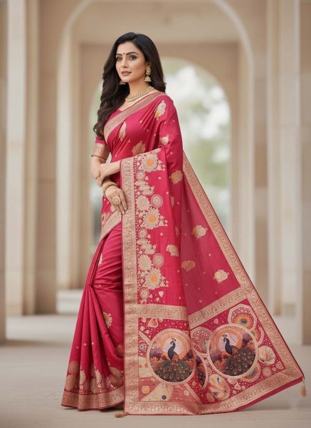 Elegant Bottle Green Dola Silk Saree with Traditional Zari Woven Peacock Pallu   Latkans Silk Sarees