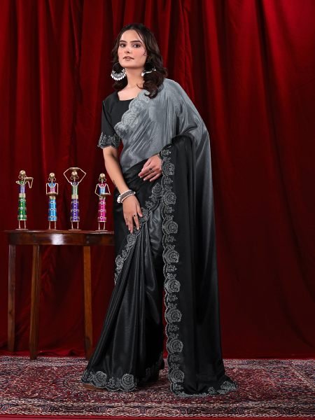 Elegant Chinon Shaded Saree with Siroski Diamond Work   Unstitched Blouse Designer Sarees