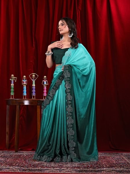 Elegant Chinon Shaded Saree with Siroski Diamond Work   Unstitched Blouse Designer Sarees