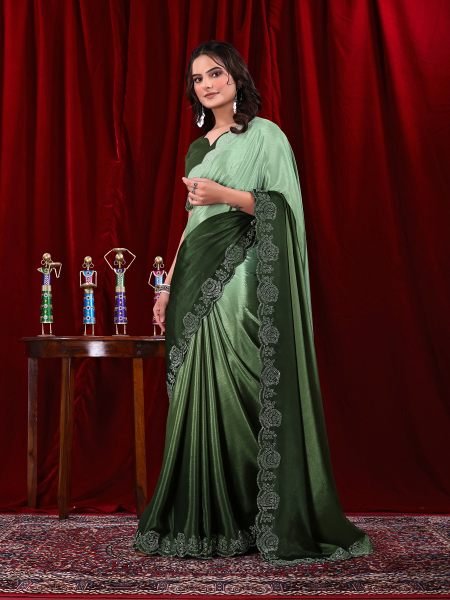 Elegant Chinon Shaded Saree with Siroski Diamond Work   Unstitched Blouse Designer Sarees