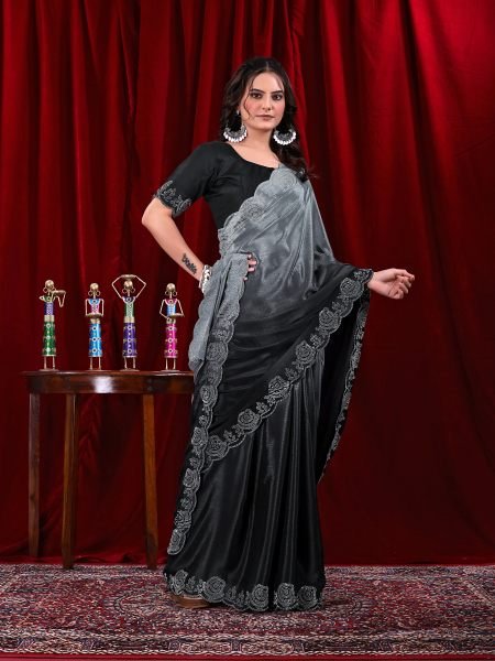 Elegant Chinon Shaded Saree with Siroski Diamond Work   Unstitched Blouse Designer Sarees