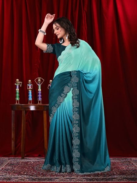 Elegant Chinon Shaded Saree with Siroski Diamond Work   Unstitched Blouse Designer Sarees