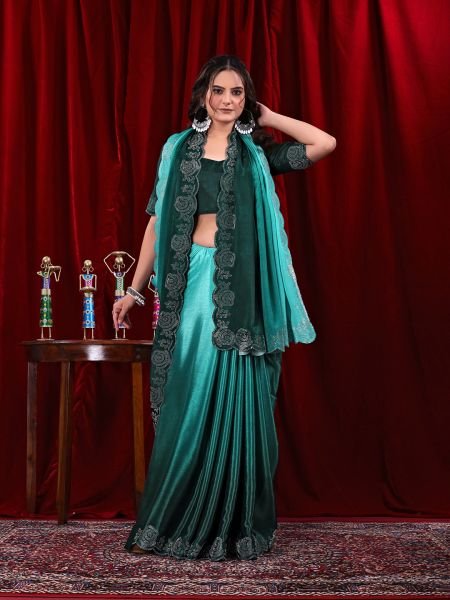 Elegant Chinon Shaded Saree with Siroski Diamond Work   Unstitched Blouse Designer Sarees