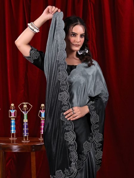 Elegant Chinon Shaded Saree with Siroski Diamond Work   Unstitched Blouse Designer Sarees