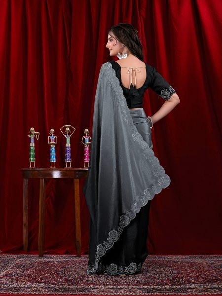 Elegant Chinon Shaded Saree with Siroski Diamond Work   Unstitched Blouse Designer Sarees
