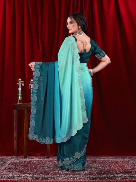Elegant Chinon Shaded Saree with Siroski Diamond Work   Unstitched Blouse Designer Sarees