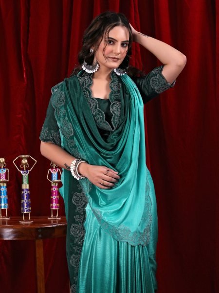 Elegant Chinon Shaded Saree with Siroski Diamond Work   Unstitched Blouse Designer Sarees