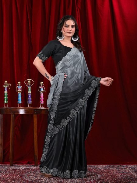 Elegant Chinon Shaded Saree with Siroski Diamond Work   Unstitched Blouse Designer Sarees