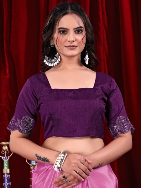 Elegant Chinon Shaded Saree with Siroski Diamond Work   Unstitched Blouse Designer Sarees