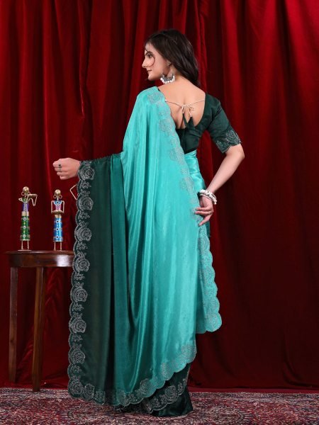 Elegant Chinon Shaded Saree with Siroski Diamond Work   Unstitched Blouse Designer Sarees