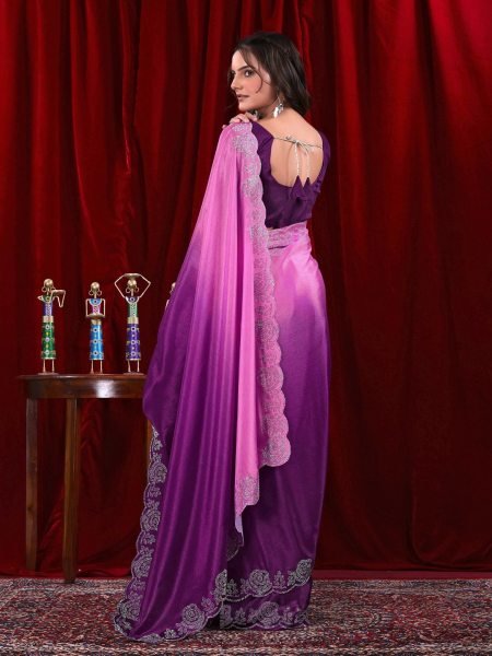 Elegant Chinon Shaded Saree with Siroski Diamond Work   Unstitched Blouse Designer Sarees