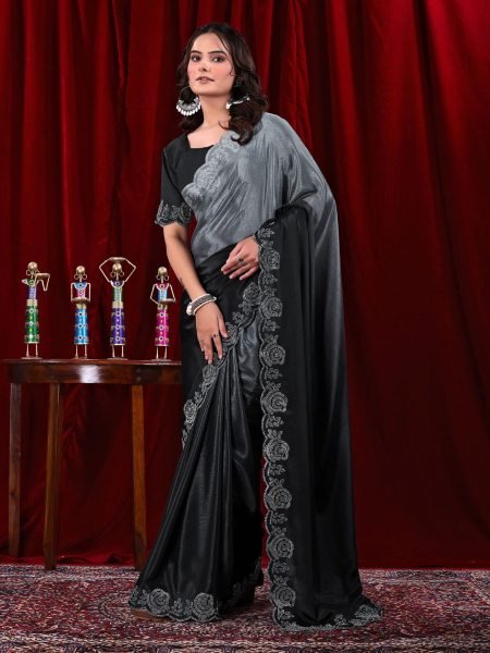 Elegant Chinon Shaded Saree with Siroski Diamond Work   Unstitched Blouse Designer Sarees
