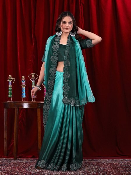Elegant Chinon Shaded Saree with Siroski Diamond Work   Unstitched Blouse Designer Sarees