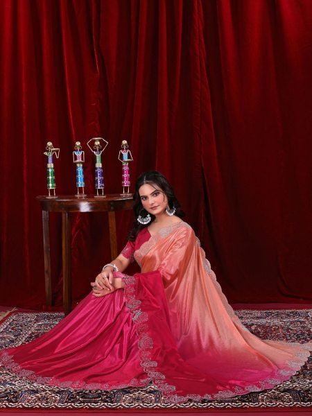 Elegant Chinon Shaded Saree with Siroski Diamond Work   Unstitched Blouse Designer Sarees