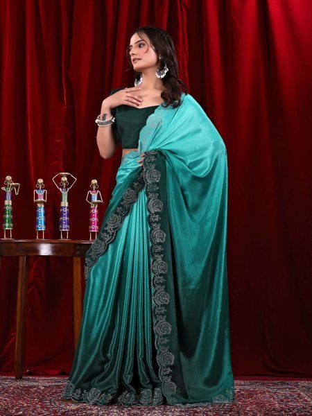 Elegant Chinon Shaded Saree with Siroski Diamond Work   Unstitched Blouse Designer Sarees