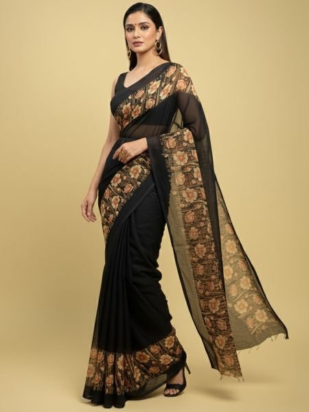 Elegant Floral Border Print Georgette Border Saree Daily Deals