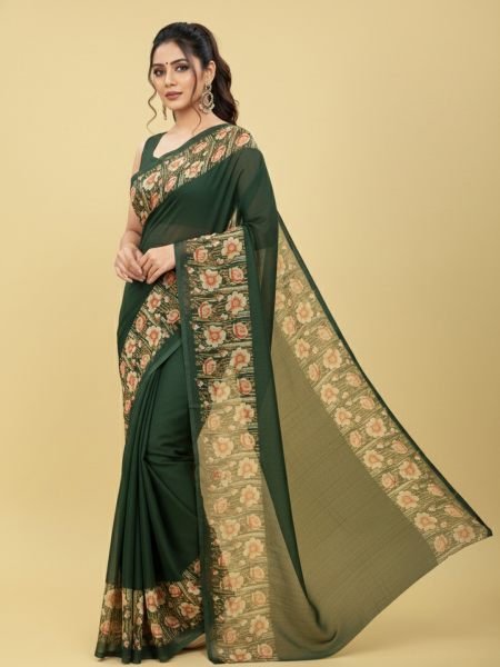 Elegant Floral Border Print Georgette Border Saree Saree