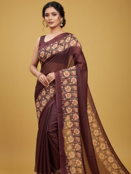 Elegant Floral Border Print Georgette Border Saree Daily Deals