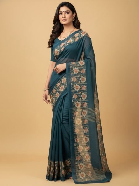 Elegant Floral Border Print Georgette Border Saree Daily Deals