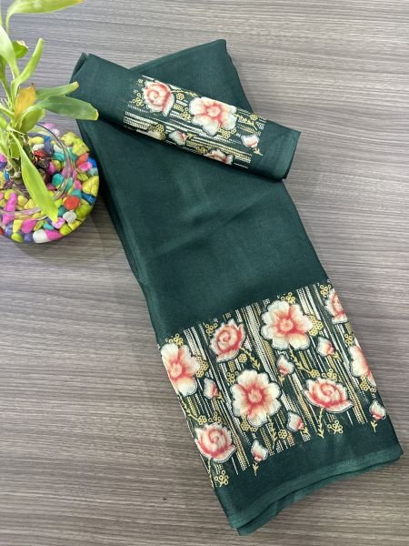 Elegant Floral Border Print Georgette Border Saree