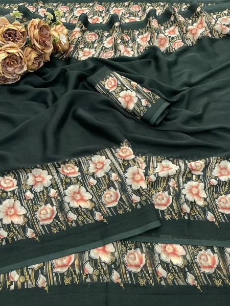 Elegant Floral Border Print Georgette Border Saree