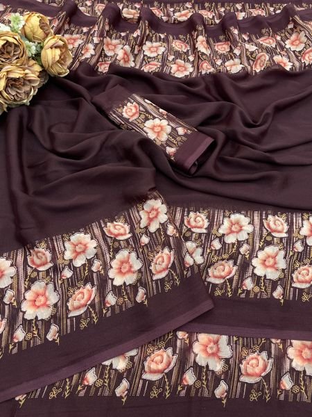 Elegant Floral Border Print Georgette Border Saree