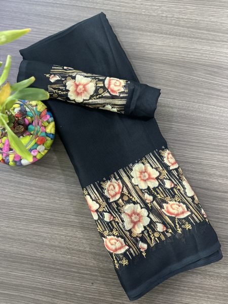 Elegant Floral Border Print Georgette Border Saree Printed Sarees