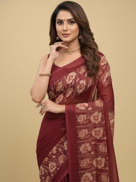 Elegant Floral Border Print Georgette Border Saree Printed Sarees