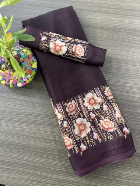 Elegant Floral Border Print Georgette Border Saree Printed Sarees