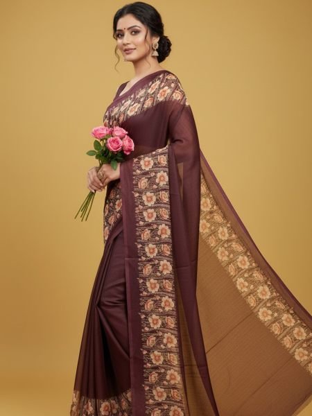 Elegant Floral Border Print Georgette Border Saree Printed Sarees