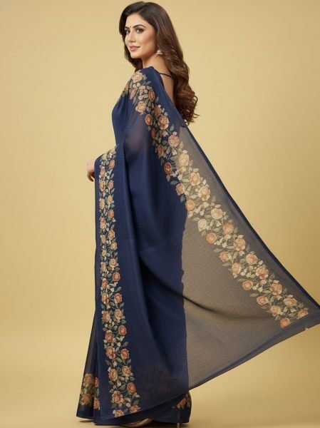 Elegant Floral Border Print Georgette Border Saree Printed Sarees