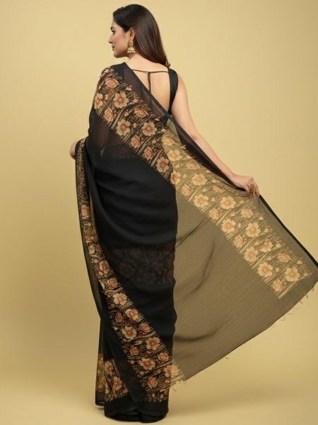 Elegant Floral Border Print Georgette Border Saree Printed Sarees