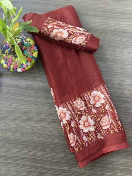 Elegant Floral Border Print Georgette Border Saree Printed Sarees