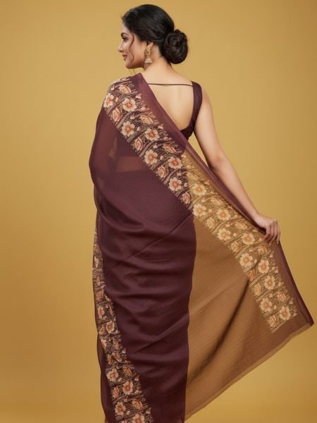 Elegant Floral Border Print Georgette Border Saree Printed Sarees
