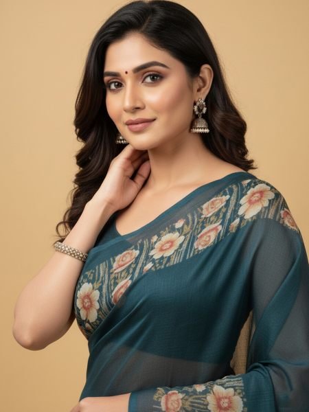 Elegant Floral Border Print Georgette Border Saree Printed Sarees