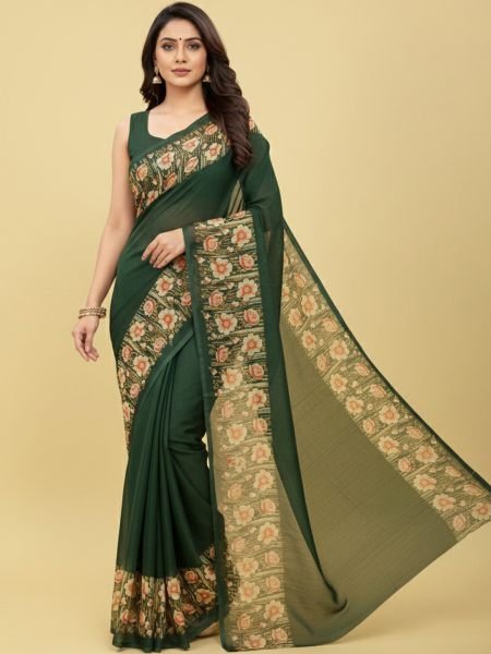 Elegant Floral Border Print Georgette Border Saree Printed Sarees