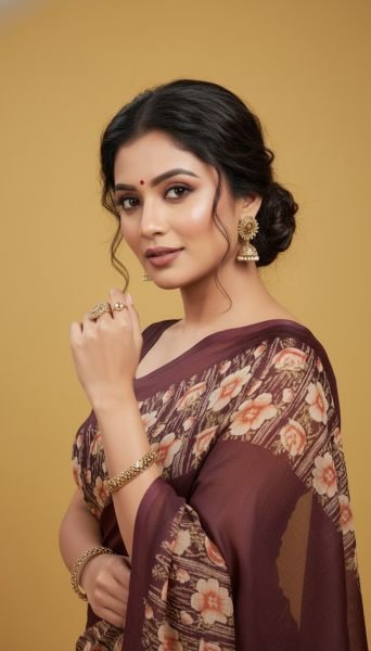 Elegant Floral Border Print Georgette Border Saree Printed Sarees