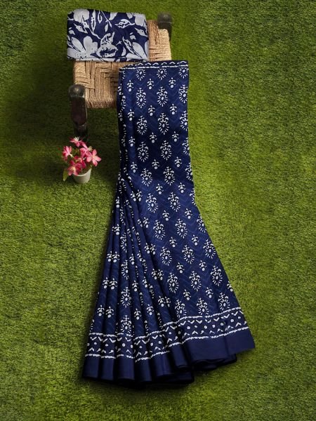 Elegant Floral Print Pure Cotton Saree for Daily Wear Saree