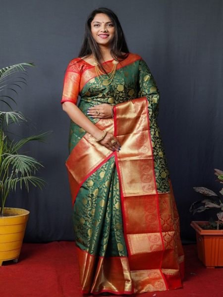 Kanjivaram Silk Saree with Rich Pallu with Unstitched Blouse Piece Daily Deals