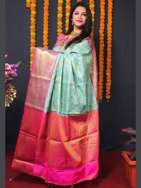 Elegant Kanjivaram Silk Saree with Rich Pallu   Unstitched Blouse Piece Kanjivaram Sarees