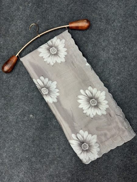 Elegant Printed Chinon Saree with Sparkling Siroksi Diamond Work Border Saree
