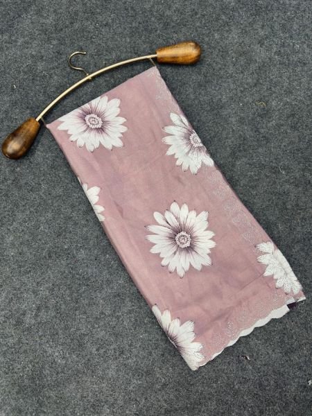 Elegant Printed Chinon Saree with Sparkling Siroksi Diamond Work Border Saree