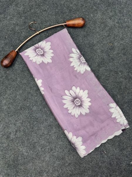 Elegant Printed Chinon Saree with Sparkling Siroksi Diamond Work Border Saree