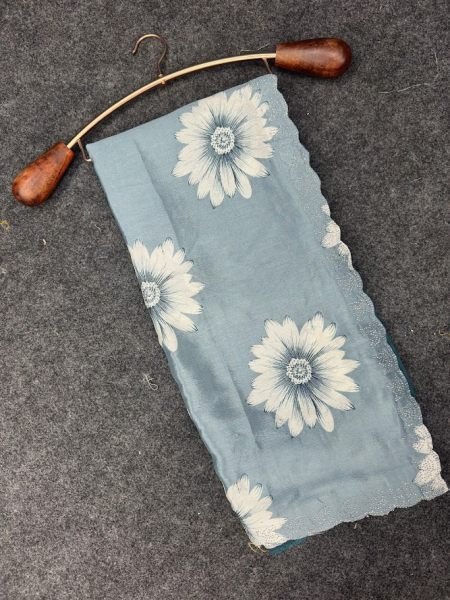 Elegant Printed Chinon Saree with Sparkling Siroksi Diamond Work Border Saree