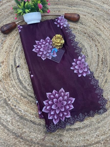 Printed Chinon Saree with Sparkling Siroksi Diamond Work Border Saree