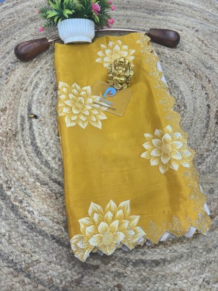 Printed Chinon Saree with Sparkling Siroksi Diamond Work Border Saree